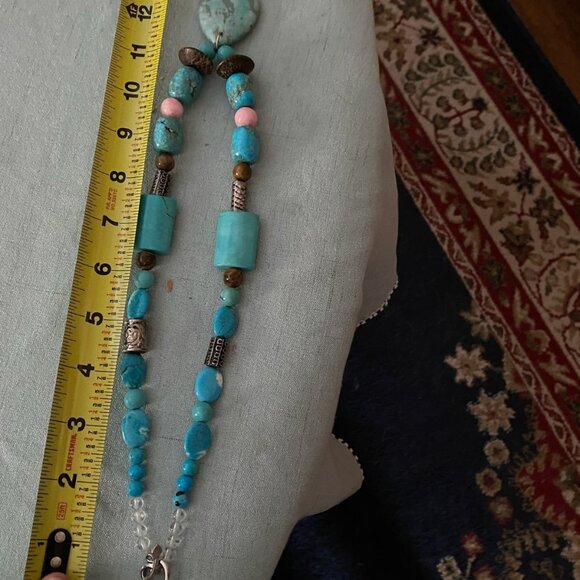 Huge Chunky Turquoise Slab Necklace Statement Boho Western Heart Clasp Gift - Picture 3 of 4